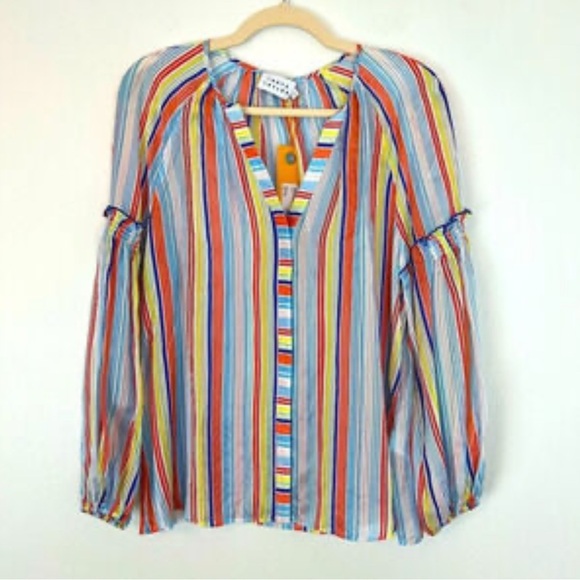 Tanya Taylor Illa Silk Striped Top - Picture 1 of 4